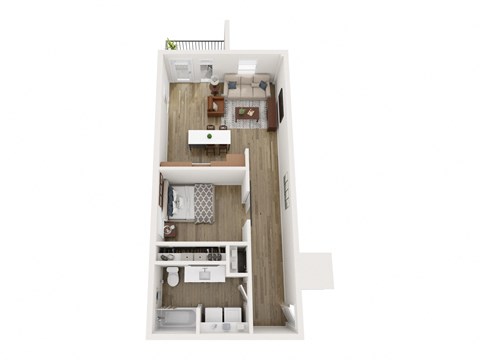 a floor plan of a 1 bedroom floor plan with a bathroom and a living room
